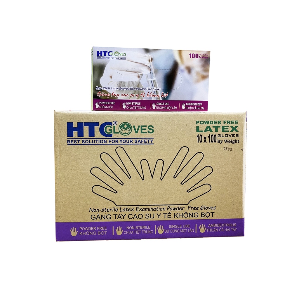 Găng Tay Cao Su Y Tế HTC Glove Latex Không Bột - Màu Trắng (White) Size S M L Hộp 100 Chiếc - Cao Su Tự Nhiên