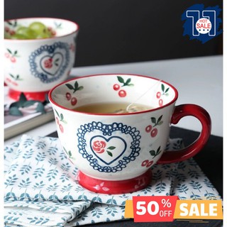 Cốc có quai cỡ lớn 💖 Săn hàng💖  hoạ tiết cherry kiểu Bắc Âu 350ml 