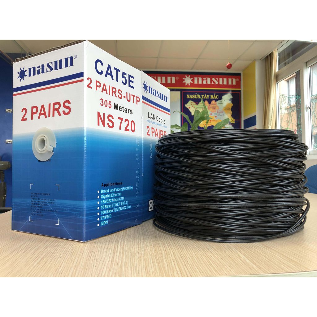 Dây cáp mạng 4 lõi + dây cường lực Nasun dây cứng chống chuột (bán lẻ theo mét) 10m tặng 1 dây thít nhựa