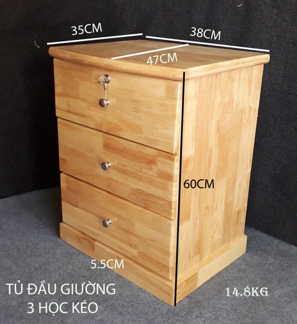 TỦ HỒ SƠ 3 NGĂN KÉO BẰNG GỖ - TỦ ĐẦU GIƯỜNG GỖ CÓ CHÌA KHÓA | BigBuy360 - bigbuy360.vn