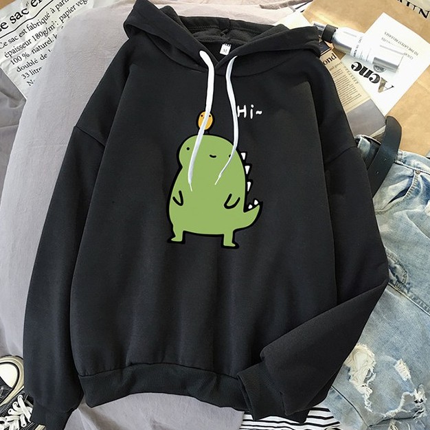 Áo hoodie lót nỉ freesize hình khủng long dễ thương, nữ dưới 65 kg đều mặc vừa