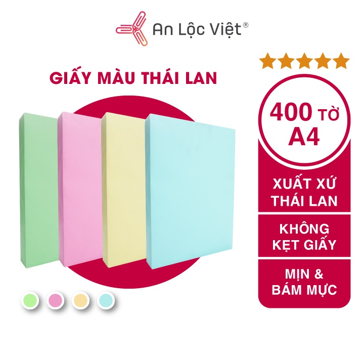 Giấy A4 Thái Lan màu 70 gsm - 80 gsm (400 tờ)