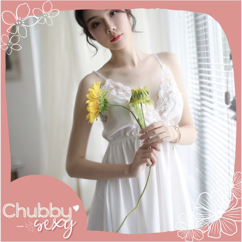 Váy Ngủ Lụa Sexy - Đầm Ngủ Chất Liệu Lụa Satin Cổ Thêu Họa Tiết Quyến Rũ Sang Trọng Gợi Cảm - VNL04 - Chubby.Sexy