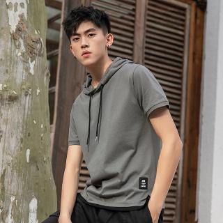 Áo Hoodie Tay Ngắn Dáng Rộng Vải Cotton Màu Sắc Trơn Thời Trang Mùa Hè 2020 Cho Nam