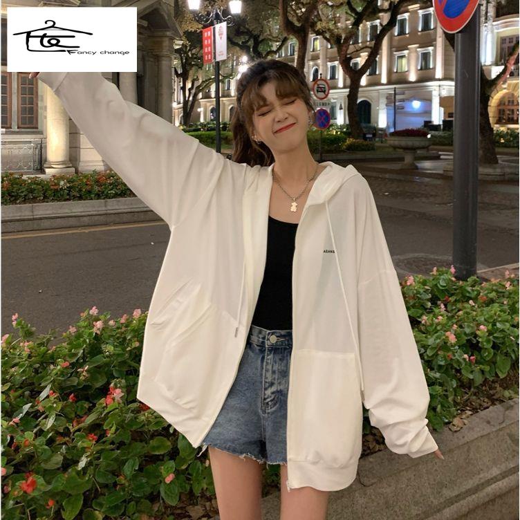 Áo Khoác Chống Nắng Dáng Rộng Có Mũ Trùm Thời Trang Mùa Hè Hàn Quốc Giản Dị Dành Cho Nữ Sinh