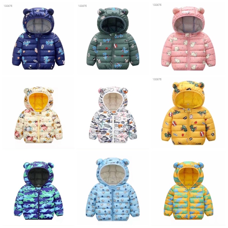 Áo khoác phao Quảng Châu cho bé dày dặn hoạ tiết đẹp size 8-18kg