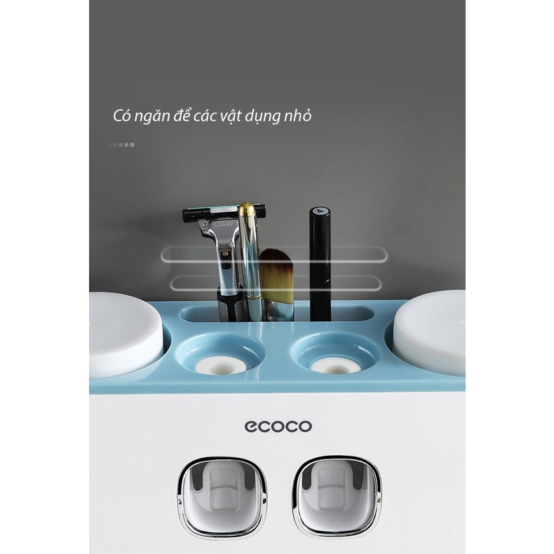 Bộ Nhả Kem Đánh Răng ECOCO E1802 - Kiêm Đựng Bàn Chải - Kèm 4 Cốc - Giao Màu Ngẫu Nhiên - Hàng Cao Cấp