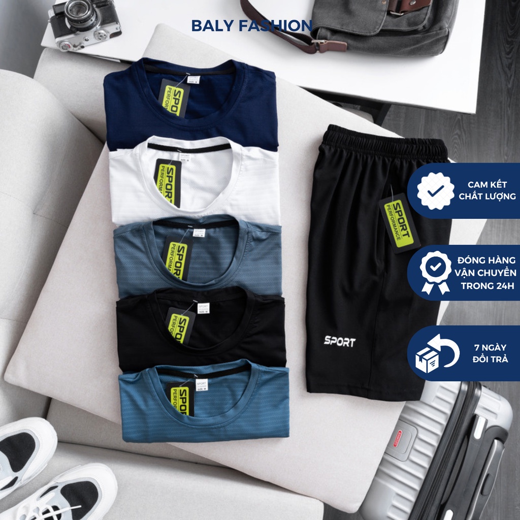 Bộ thể thao nam, bộ quần áo mặc nhà mùa hè cộc tay chất thun lỗ co dãn 4 chiều thoáng mát BALY FASHION