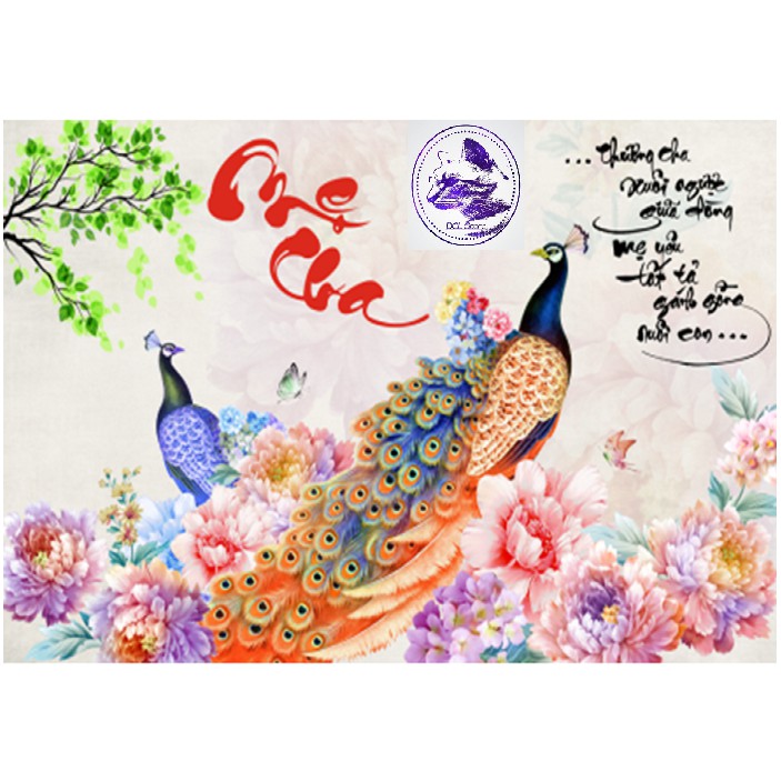 Tranh đính đá công Cha mẹ. Kích thước: 75x50cm