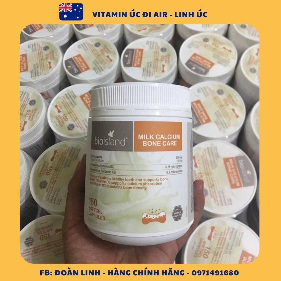 Viên Uống Bổ Sung Canxi Milk Calcium Bone Care Bio Island, Hàng Chuẩn Úc Đi Air, Hộp 150 viên