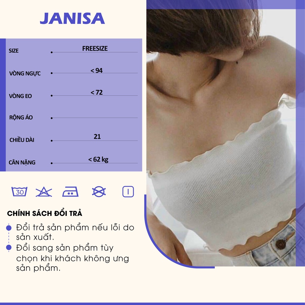 Áo croptop trễ vai ôm body tay ngắn phối bèo thun tăm nhỏ JANISA CT13