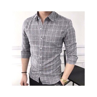Áo sơ mi nam kẻ caro vải đũi dày dặn thoáng mát form body hàn quốc cực chất