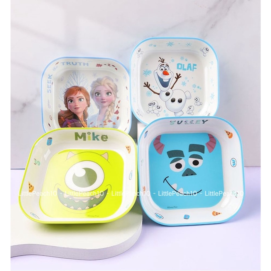 Đĩa Dĩa ăn dặm Melamine vuông Disney cho bé Elsa Frozen Car Mickey Minnie Princess kiểu mới 2022