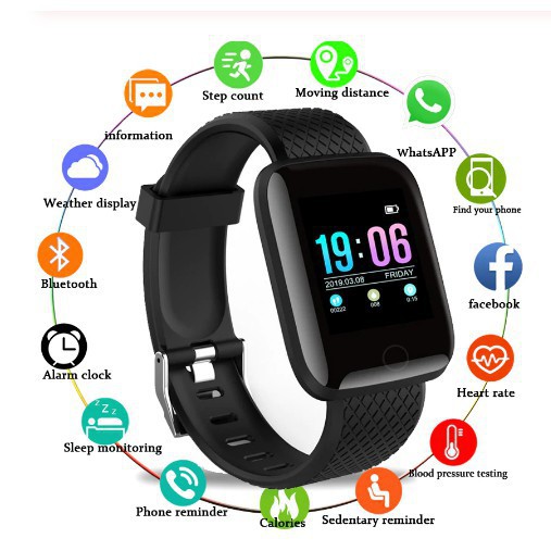 Đồng hồ thông minh Smart Watch 116 plus chống nước theo dõi vận động hỗ trợ theo dõi sức khỏe và định vị GPS