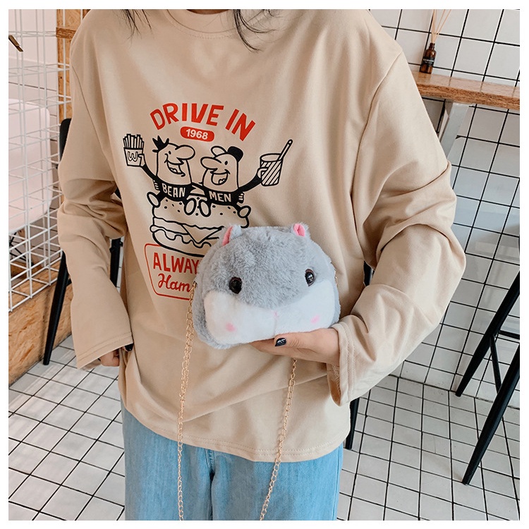 Túi Gấu Mặt Thú Hình Chuột Hamter Đáng Yêu, Túi Đeo Chéo Hình Hamster