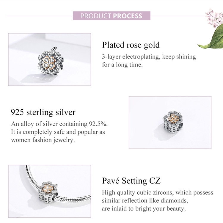 Bamoer Mặt Vòng cổ Hình Cỏ Bốn Lá May Mắn Màu Bạc/Vàng/Xanh Lá/Bạc 925