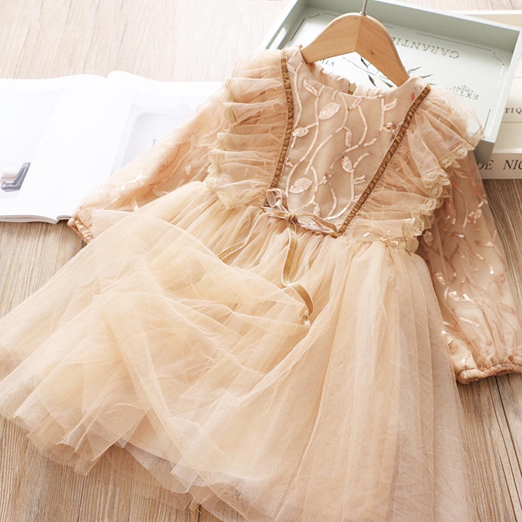 Đầm thời trang phối ren họa tiết phong cách mùa đông đáng yêu dành cho bé gái_ BB Kids Fashion nn