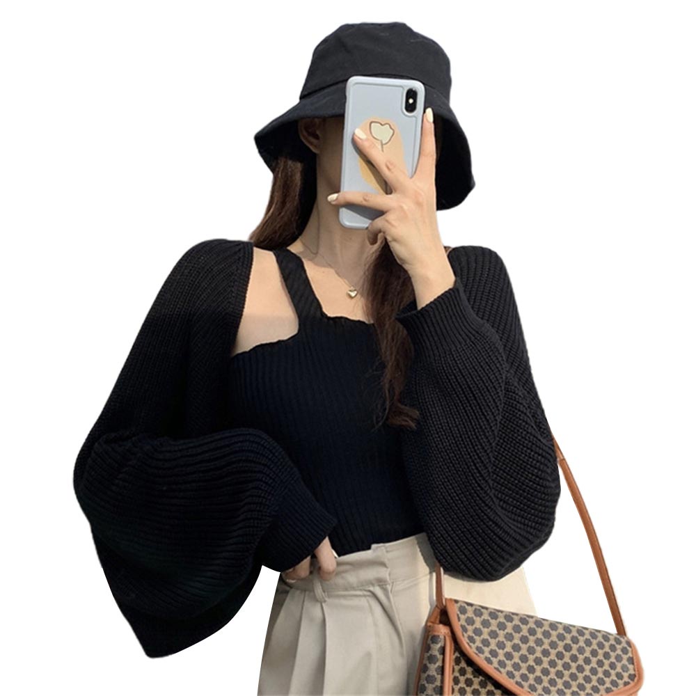 Women Knitted Long Sleeve Cardigan Jacket Overlay Top Short Thin Thin Loose