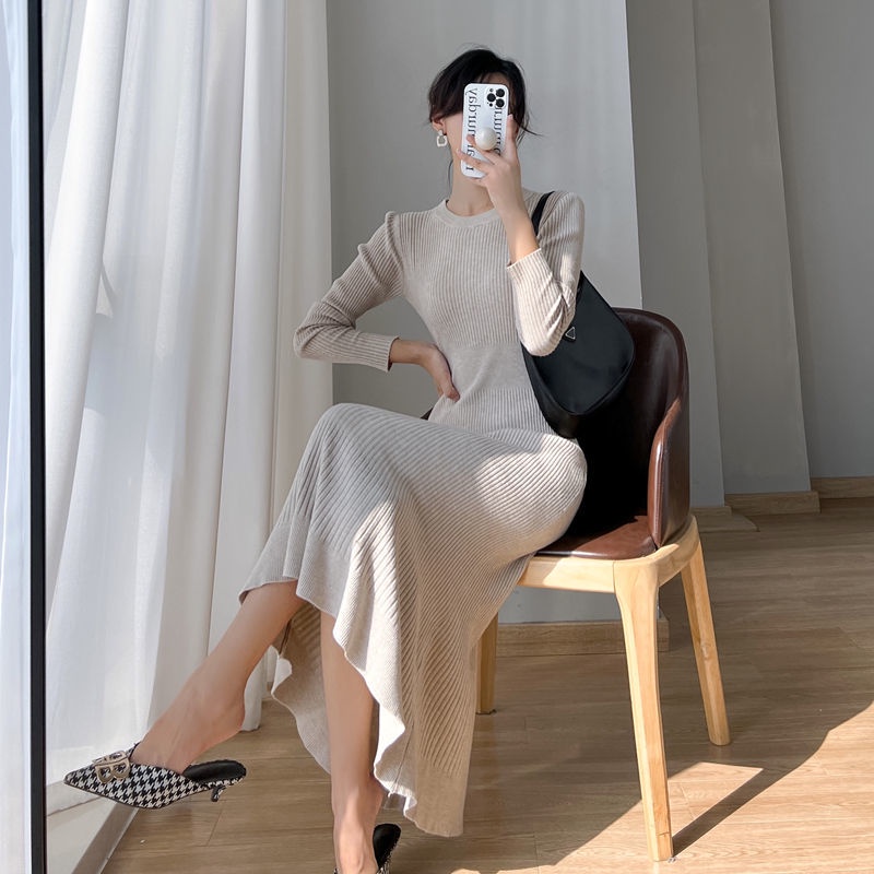 Đầm Đuôi Cá Dệt Kim Tay Dài Thời Trang Sang Trọng Cho Nữ