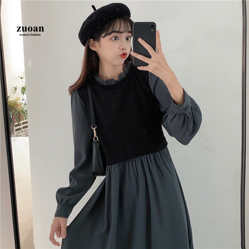 Đầm SUXI tay dài phong cách retro thời trang thanh lịch dành cho nữ