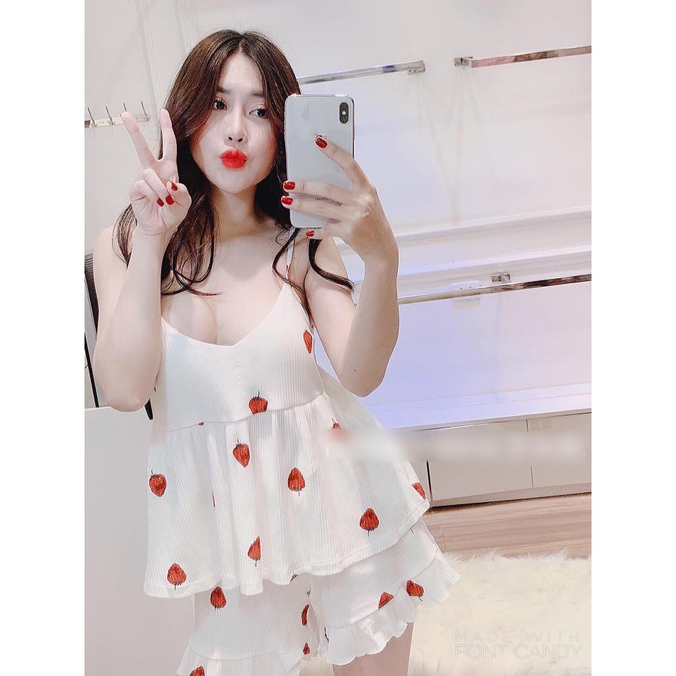 🍓 Bộ Đồ Ngủ 2 Dây Trái Dâu Tây Có Đệm Mỏng Siêu Cute 🍓-Z22-C9T2 | BigBuy360 - bigbuy360.vn
