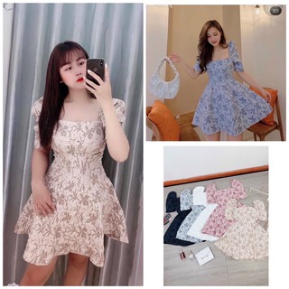 Đầm gấm cổ vuông tay phồng, dáng đầm chữ A nhẹ nhàng sang trọng MANA DRESS