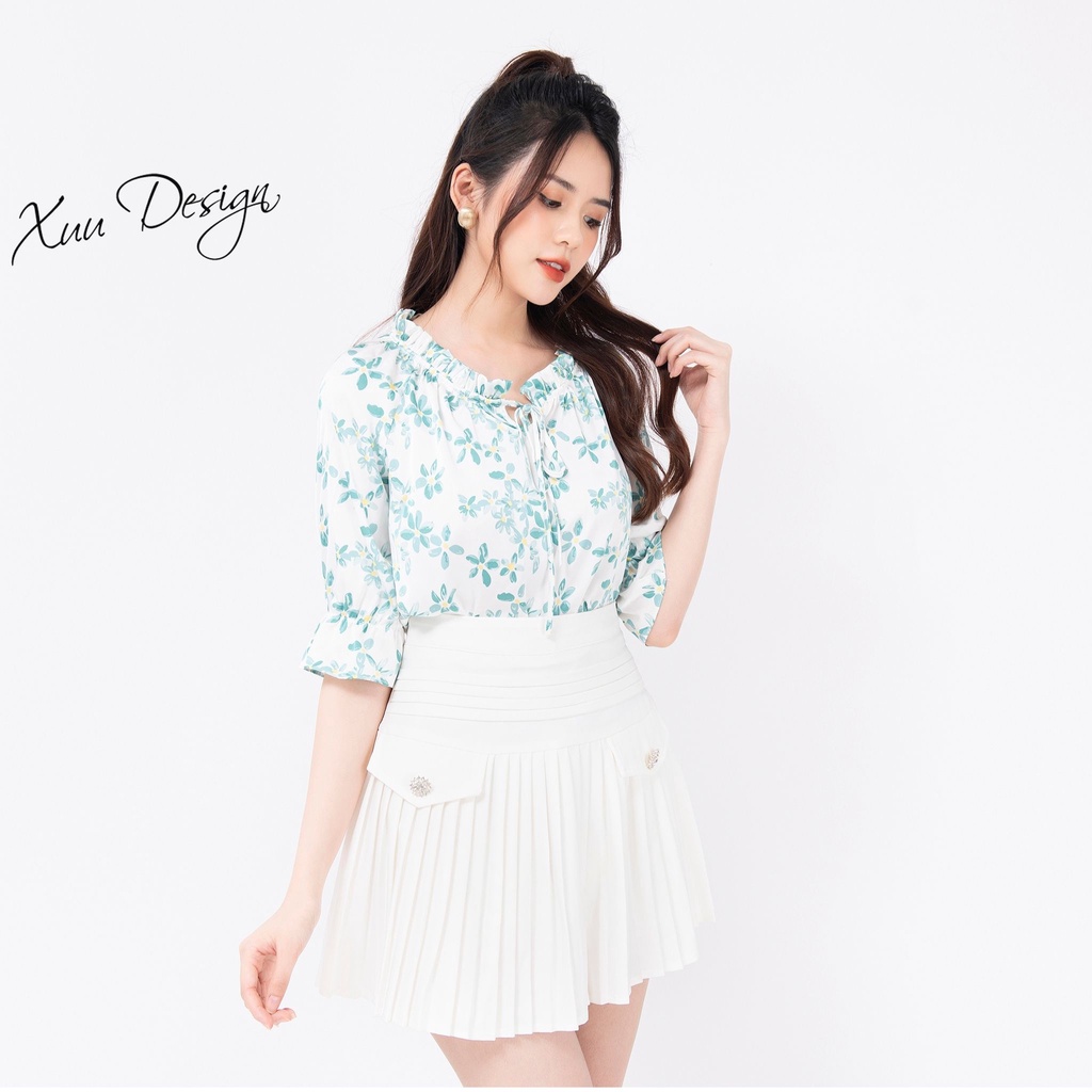 Áo sơ mi nữ hoa công sở tay lỡ Xuu, chất vải mềm mát chống nhăn Xu15