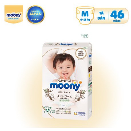 [HÀNG NỘI ĐỊA NHẬT] Tã/ bỉm dán Moony Natural size M 46 miếng (cho bé 6-11kg)