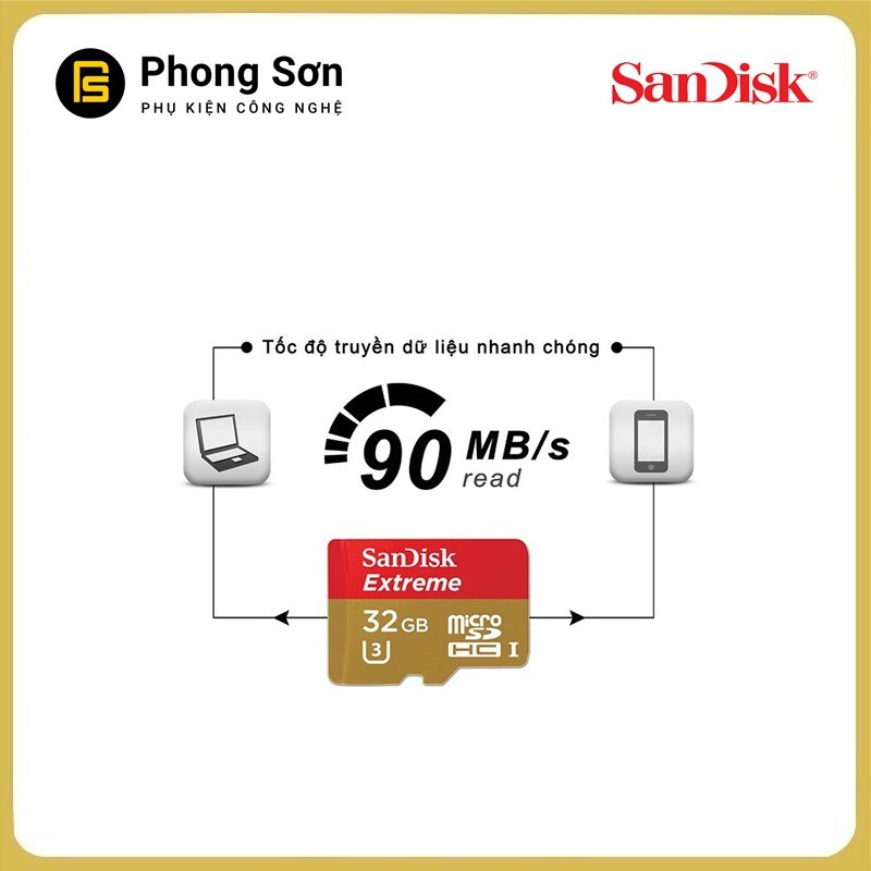 Thẻ nhớ Micro SDHC 32GB Extreme 667x 100mb/s UHS-1 Sandisk | BigBuy360 - bigbuy360.vn