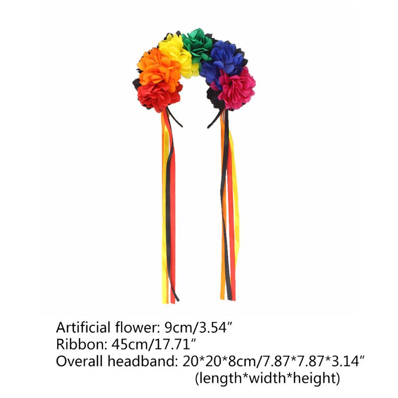 Flgo Băng Đô Ruy Băng Đính Hoa Giả Nhiều Màu Sắc Tương Phản Hóa Trang Ngày Halloween