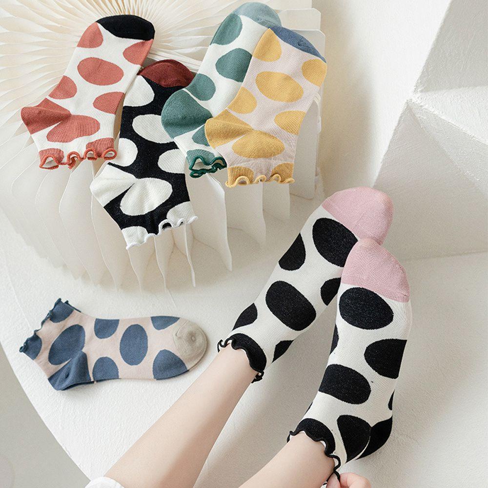 Vớ Ngắn Cotton Họa Tiết Da Bò Chấm Bi Phong Cách Harajuku Dành Cho Nữ