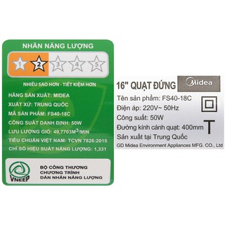 Quạt đứng Midea FS40-18C (Bảo hành 24 tháng)
