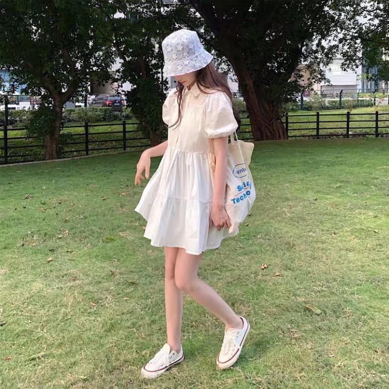 Đầm Babydoll Váy Trắng sơ mi  ulzzang công chúa đi biển dài xếp ly suông đẹp nữ dài qua gối thiết kế đuôi cá Kozoda  ྇ ྇