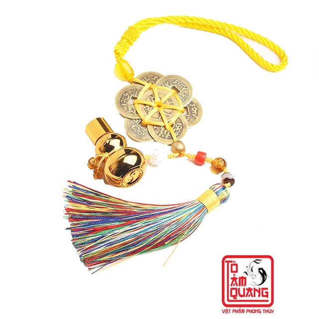 Dây đồng xu trang trí treo xe otô, nhà ở, cửa hàng, trang trí tết mang lại tài lộc, may mắn, bình an, giàu có (HOA MAI)