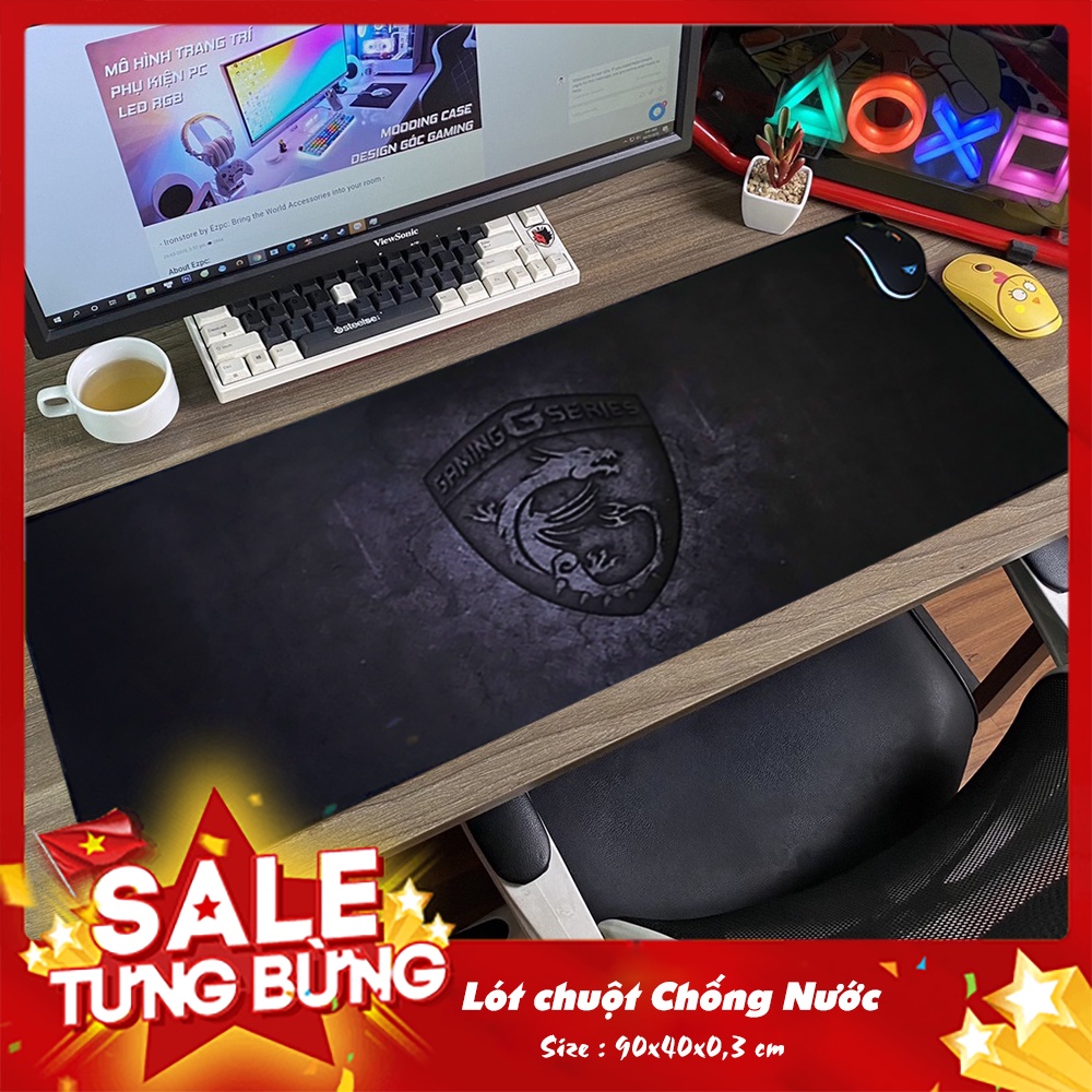Lót chuột, Pad chuột, Bàn Di chuột Mẫu MSI Đen Chống Nước Over Size 90x40x0.3 cm Siêu Đẹp