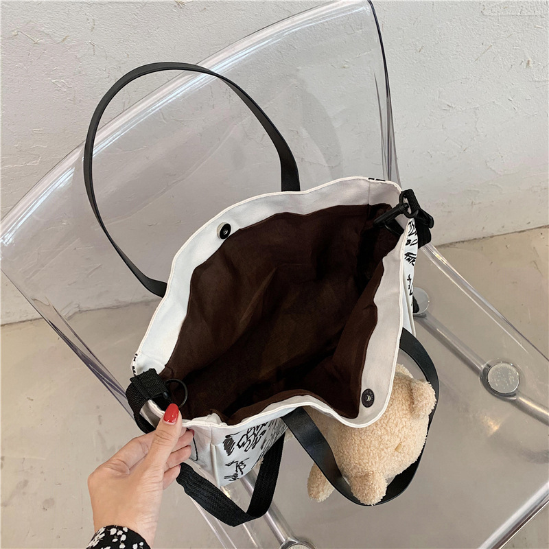 Túi đeo một bên vai IELGY canvas màu đen/ trắng sức chứa lớn đa năng thời trang đơn giản thường ngày nhỏ gọn cho nữ