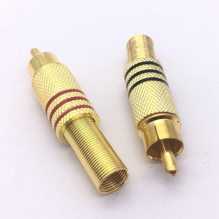 1 đôi Jack hoa sen AV RCA lò xo màu vàng, chân hàn gia công tốt
