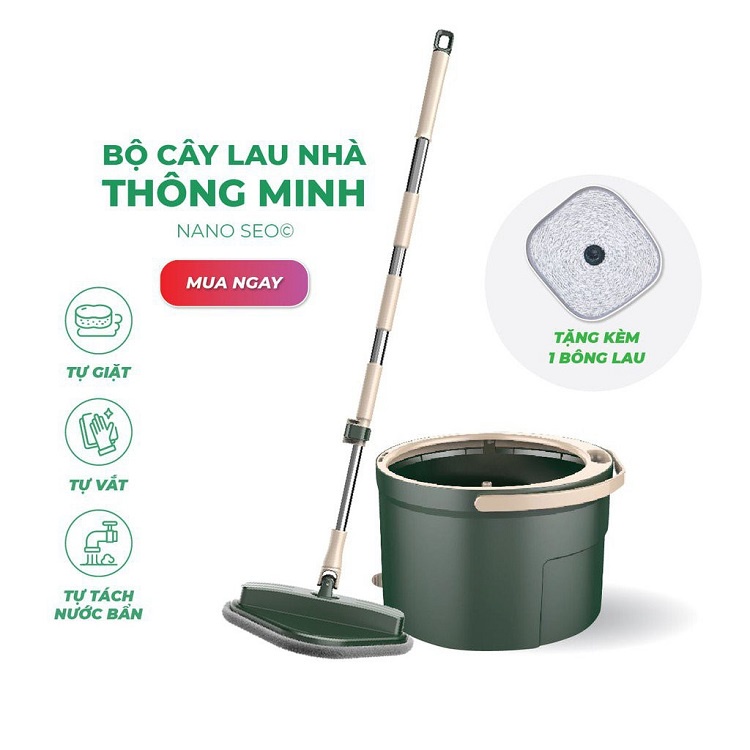 Chổi Lau Nhà Thông Minh Smart Nano, Cây Lau Nhà F12 Xoay 360 Độ - Miếng Lau Tròn Siêu Thấm Chất Bẩn