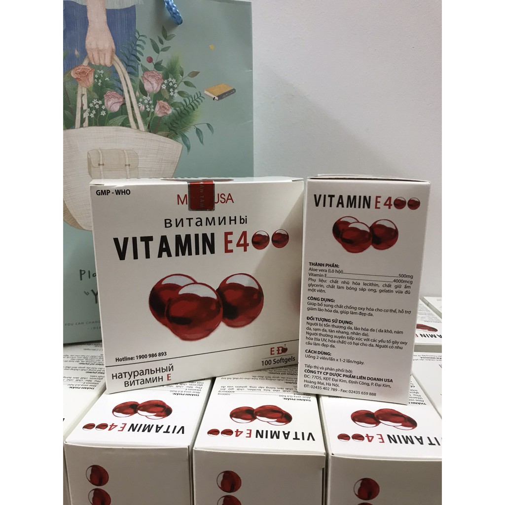 Viên uống vitamin E 400 đẹp da, sáng da, hạn chế lão hoá da hộp 100 viên