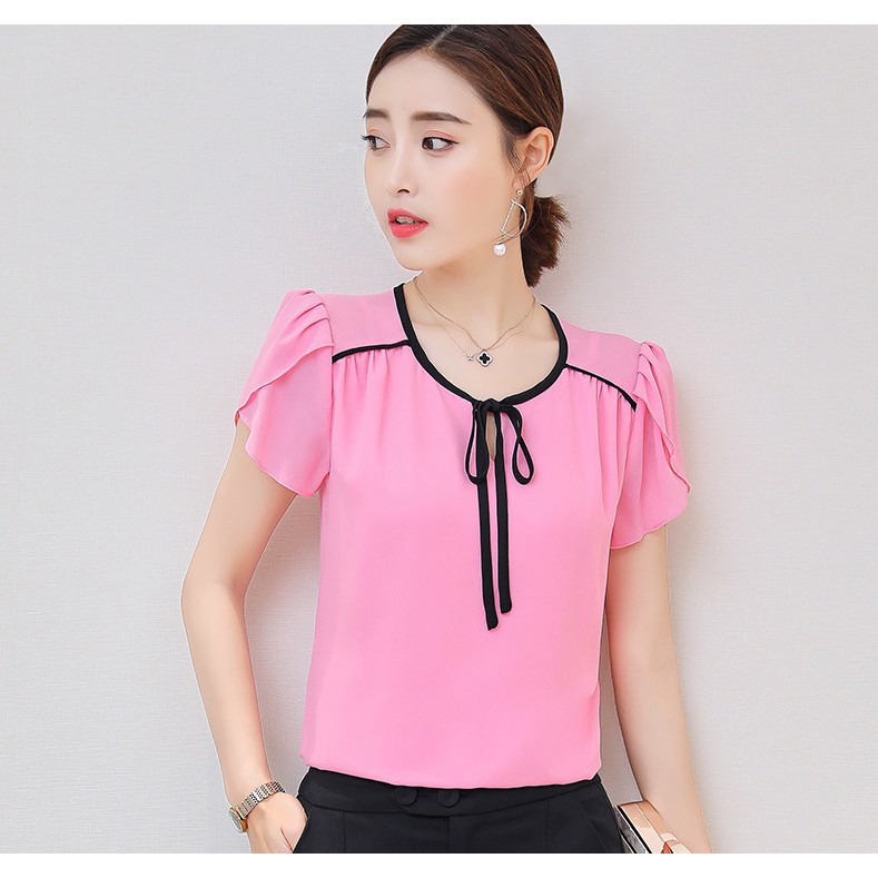 Áo Sơ Mi Kiểu Nữ Viền Đen Tay Búp Sen