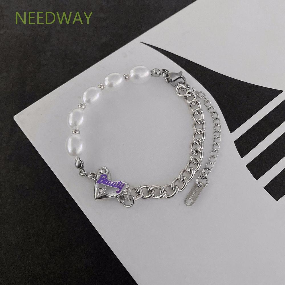 Vòng Đeo Tay Bằng Thép Titan Đính Ngọc Trai Phong Cách Hàn Quốc Cổ Điển Dành Cho Nữ