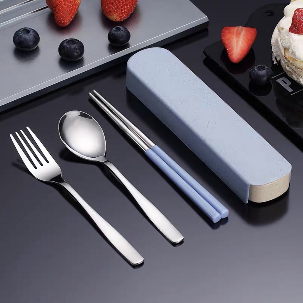 Bộ Thìa Đũa Inox 304 Cao Cấp văn phòng có hộp đựng - Hộp thìa dĩa văn phòng, du lịch tiện dụng