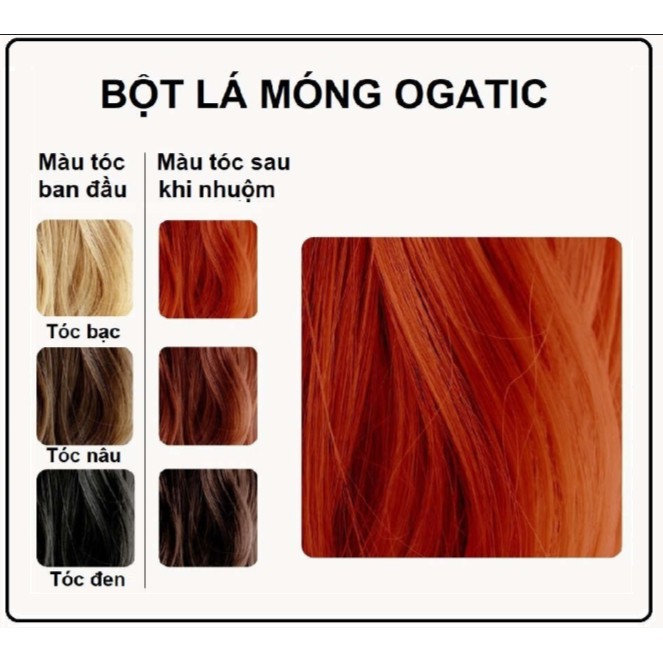 Bột lá nhuộm tóc thảo dược Ogatic các màu (ĐEN, NÂU, NÂU ĐỎ, XANH ĐEN) - 100% thảo dược thiên nhiên, không hóa chất