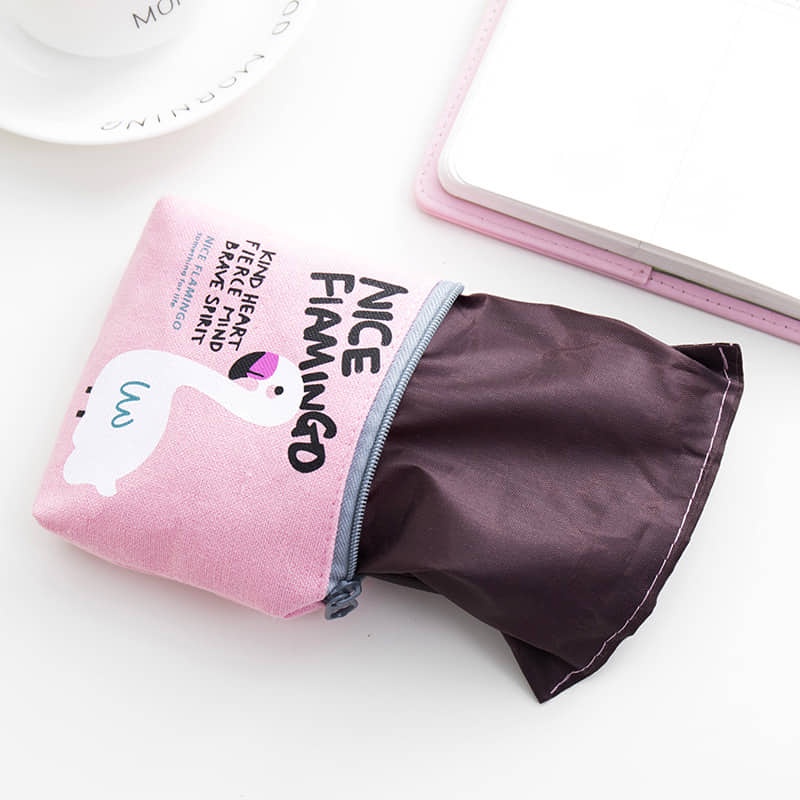 Ví Vải Mini Đựng Thẻ Xe, Son, tai nghe.. in Họa Tiết Hồng Hạc