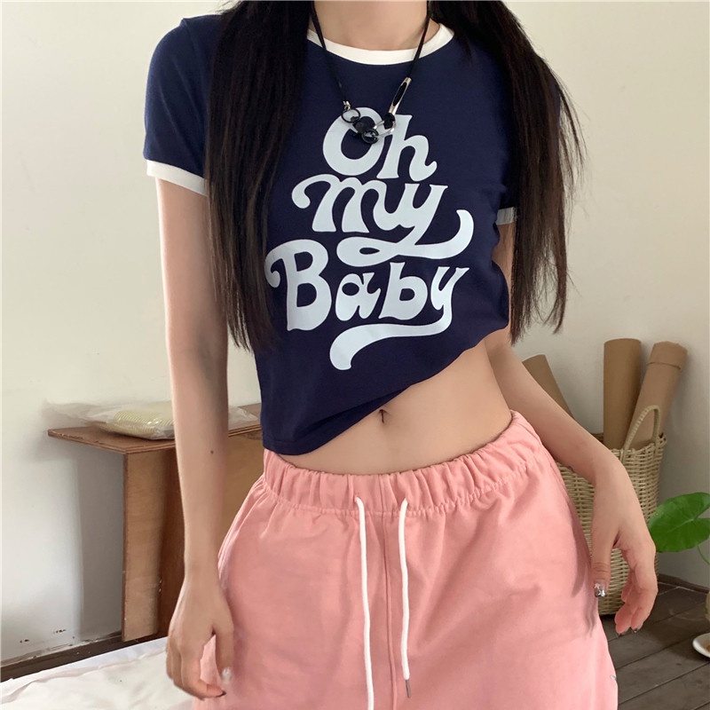 Áo Thun Nữ Tay Ngắn Dáng Ôm In Chữ