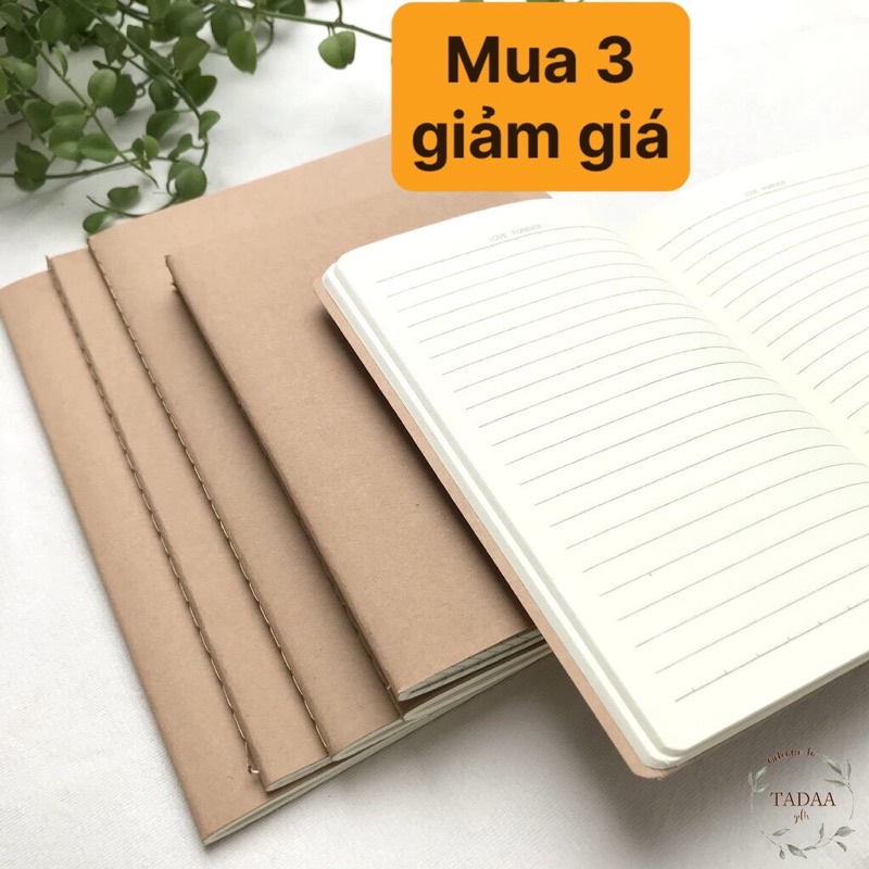 Sổ tay bìa nâu, bìa giấy kraft, sổ phong cách muji ô vuông, trơn, kẻ ngang khổ A5, B5 40 tờ cổ điển, vintage