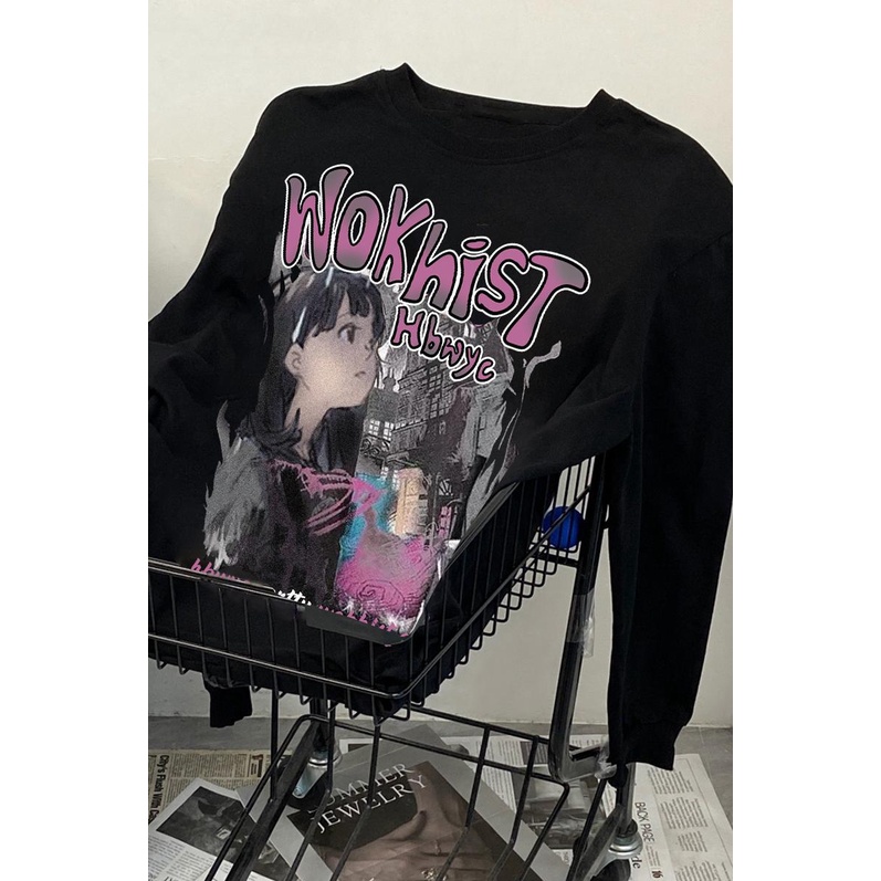 NRVP Áo Thun Tay Dài Oversize In Họa Tiết Phong Cách Hàn Quốc Thời Trang Cho Nam Và Nữ