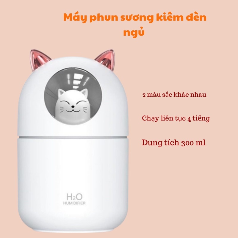 [Ảnh thật] Máy phun sương tinh dầu / tạo ẩm có đèn led đổi màu cho phòng ngủ hình chú mèo cười và gấu trắng đáng yêu