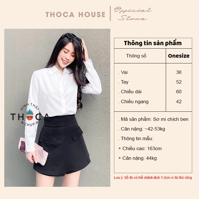 Áo sơ mi nữ trắng tay dài basic chích ben THOCA HOUSE công sở đơn giản hiện đại, chuẩn form đẹp, mặc bền