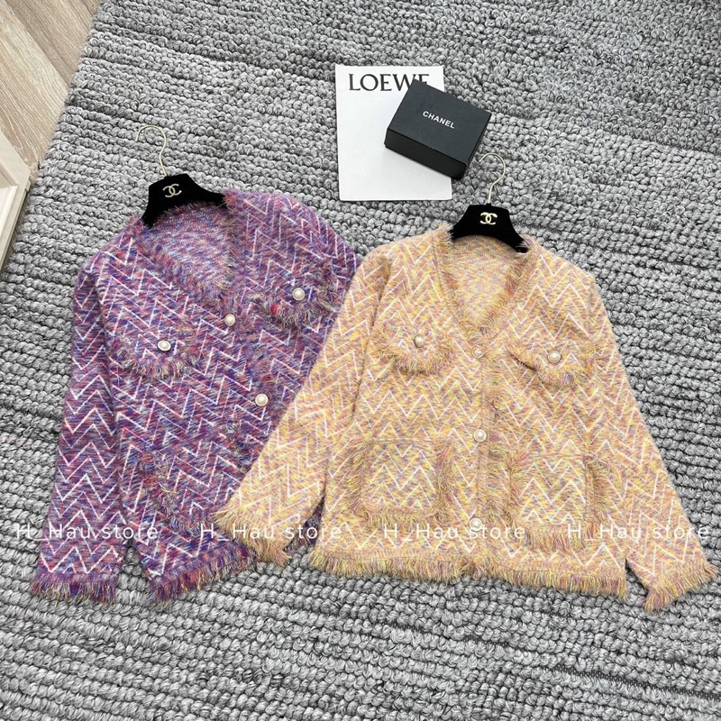 Áo cardigan len lông nhũ hoạ tiết ziczac